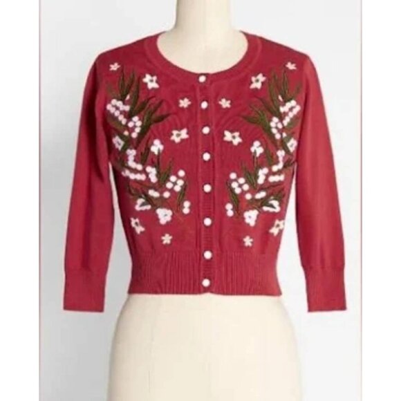 Collectif Sweaters - Modcloth x Collectif embroidered cropped cardigan sweater cotton retro pinup